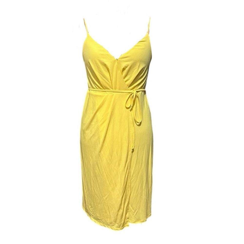 BCBGeneration Spaghetti Strap Wrap Dress in Bright Yellow XXS/XS Cocktail BCBG